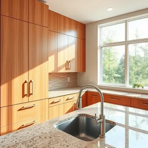 Perfectly installed Jacksonville kitchen cabinets with oak finish granite countertops modern backsplash and natural light