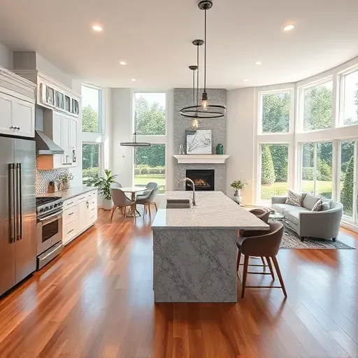 Modern kitchen remodel in Shallotte, NC features sleek cabinetry, quartz countertops, stainless steel appliances, and natural light.