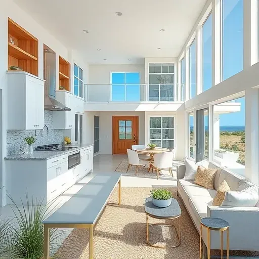 Contemporary coastal home in North Topsail Beach NC featuring open floor plan natural light and elegant design details.