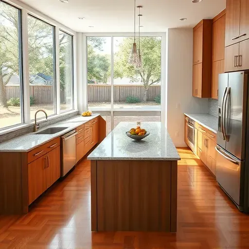 Freshly remodeled kitchen in Jacksonville NC featuring granite countertops, stainless steel appliances, and custom cabinetry.