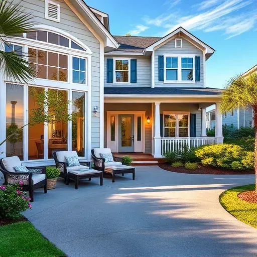Completed home remodel in Beaufort NC features a coastal design with fresh paint, elegant accents, and a welcoming garden.