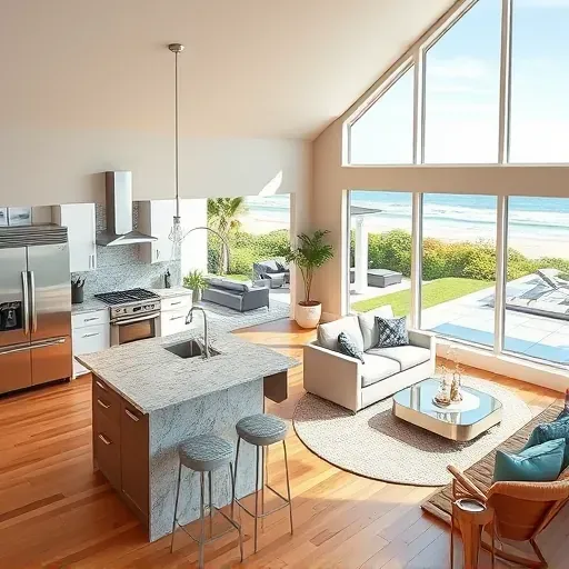 Completed home remodeling project in Indian Beach NC showcasing a modern coastal-inspired living space with natural light