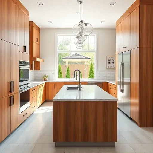 Modern Jacksonville kitchen with warm wood cabinets, sleek quartz countertops, stainless appliances, large island, and natural light