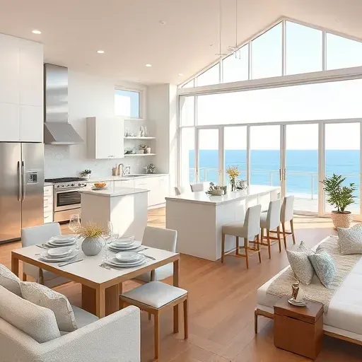 Modern coastal home remodel in Atlantic Beach NC featuring open living space, energy-efficient windows, and ocean view.