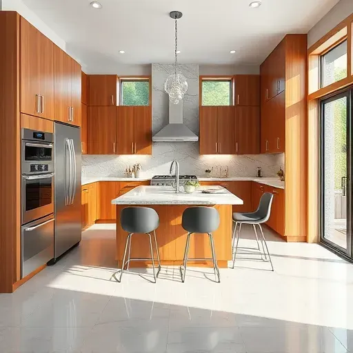 Newly renovated Jacksonville kitchen with modern cabinetry, polished granite, stainless appliances, and scenic window view.