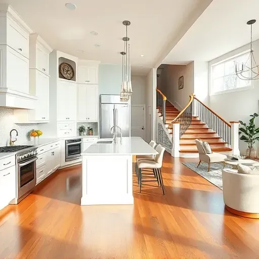 Modern kitchen renovation in Wilmington NC with stylish design, high-end appliances, and inviting living area.