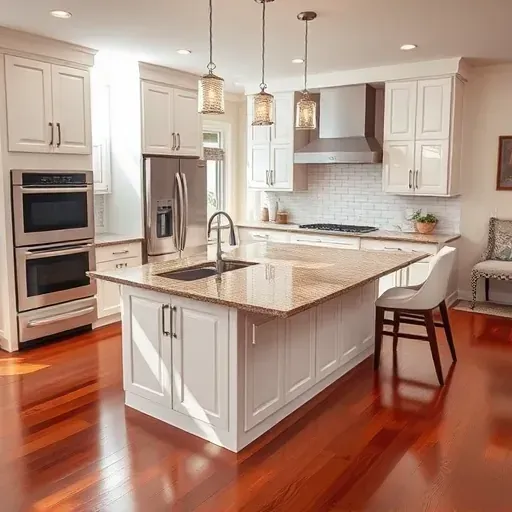 Modern Jacksonville kitchen remodel featuring sleek cabinetry, granite countertops, pendant lights, and professional appliances.