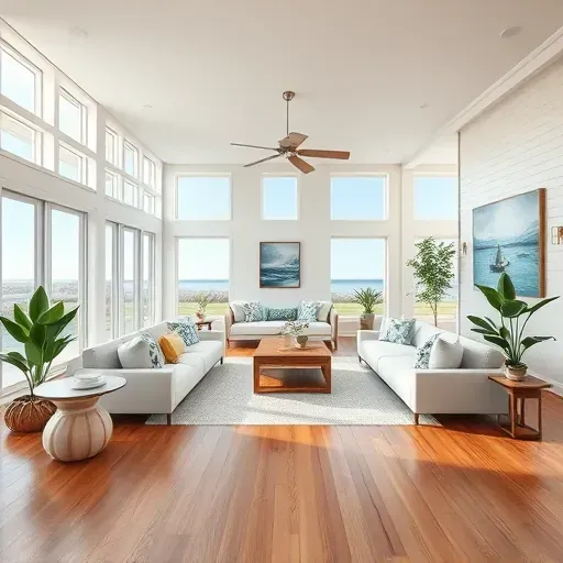 Contemporary living space in Southport NC featuring coastal charm, spacious layout, natural light, and elegant decor.