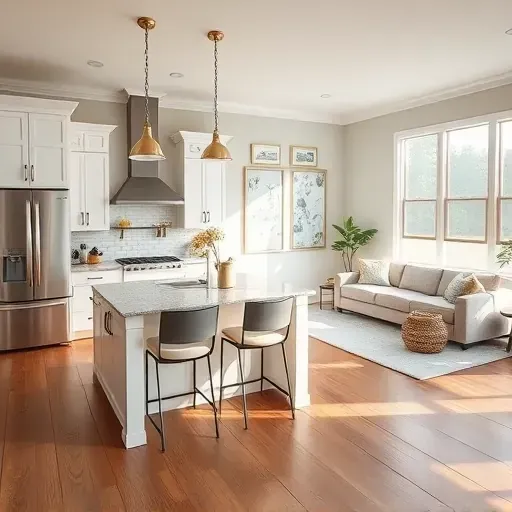 Modern kitchen in Holly Ridge NC with stainless steel appliances, granite countertops, and soft-close white cabinetry.