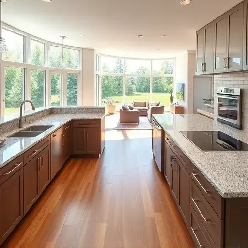 Newly remodeled Jacksonville kitchen with granite countertops stainless appliances custom cabinets hardwood floors and panoramic windows