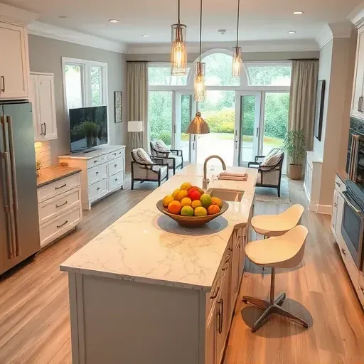 Renovated kitchen in Oak Island NC features modern appliances, inviting island, and coastal-inspired decor.