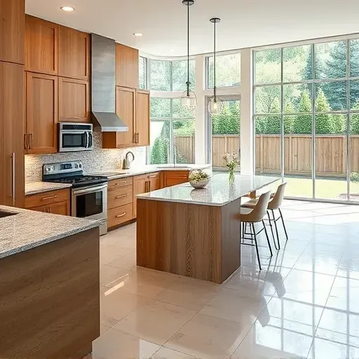 Remodeled Jacksonville kitchen with granite countertops custom wood cabinets stainless steel appliances and large central island