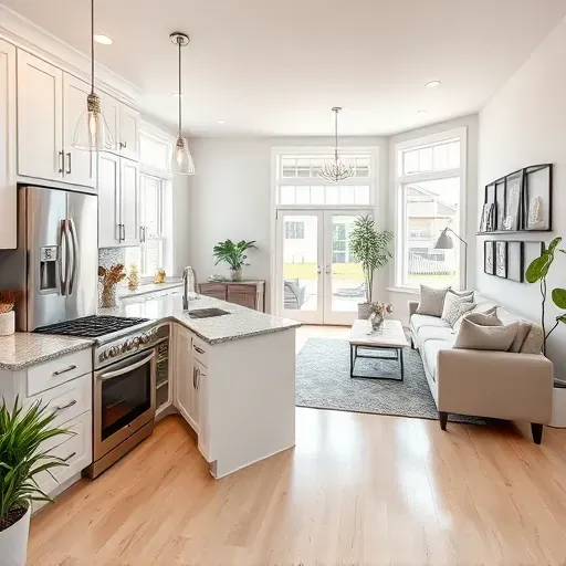 Completed home remodel in Jacksonville NC featuring a modern kitchen and spacious living area with stylish decor.