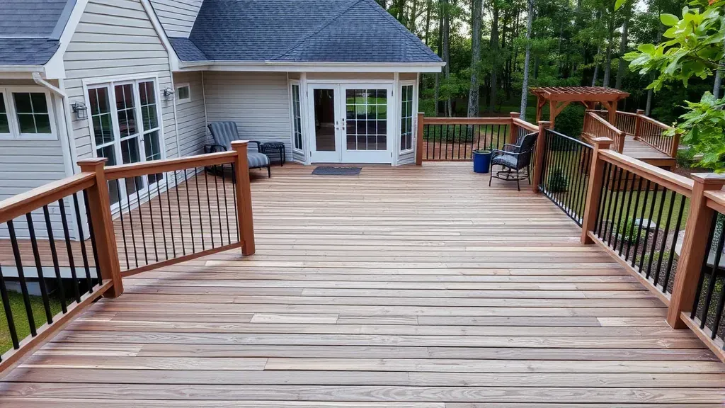 Deck installation projects in Jacksonville, NC showcasing beautiful outdoor spaces and designs.