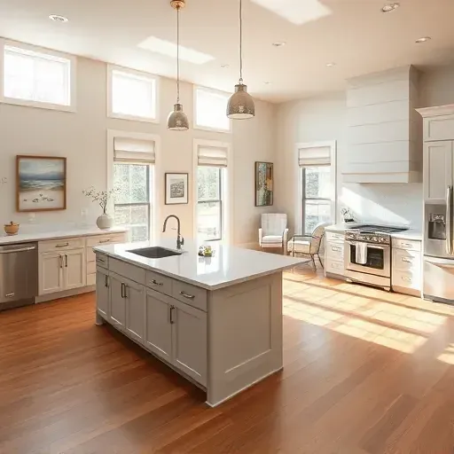 Modern kitchen remodel in Wilmington NC featuring high-end finishes, quartz countertops, and open floor plan design.