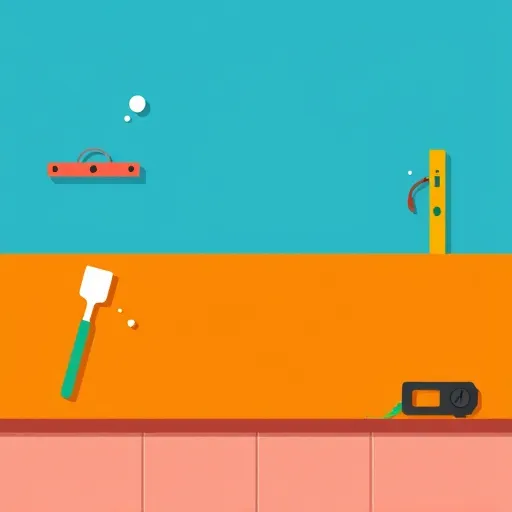 A vibrant, abstract scene inspired by ColorFieldPainting style, depicting kitchen countertop installation. The composition features bold, flat color blocks with a stylized, modern kitchen environment. The focal point is a smooth, expansive kitchen countertop in deep azure or warm terracotta hues, symbolizing the installation surface. Surrounding it are simplified, geometric tool shapes—such as a spatula, measuring tape, and level—in bright, contrasting colors like lemon yellow, emerald green, and soft coral, adding a lively and playful feel. The background showcases a minimalist kitchen wall in soft pastel tones of light blush pink or pale mint, creating a calm and inviting atmosphere. Quirky details like tiny floating bubbles and whimsical light sparks around the tools evoke energy and meticulous craftsmanship. Dynamic abstract streaks and splashes of color suggest movement and the effort involved in installation, without depicting people directly. The overall mood is professional yet approachable, highlighting the artistry and transformation of kitchen countertop installation with a modern, colorful aesthetic.