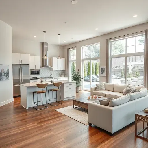 Completed home remodel in Swansboro NC featuring modern open floor plan, sleek hardwood floors, and stylish kitchen.