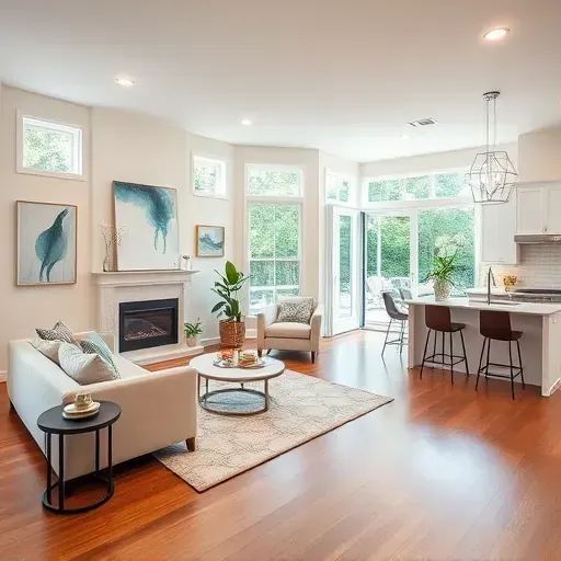 Elegant Cape Carteret living room post-remodel with large windows, polished floors, coastal décor, and natural light.
