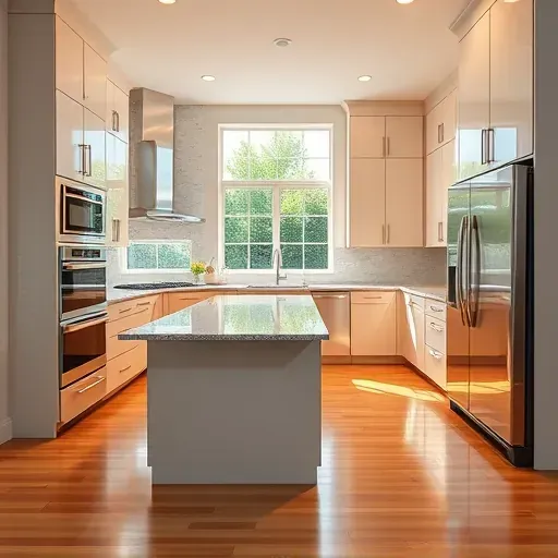 Modern Jacksonville kitchen remodel with sleek cabinetry, granite island, stainless steel appliances, and natural light.