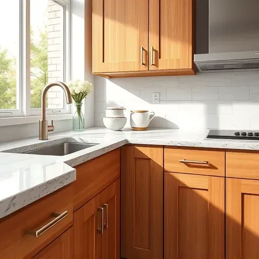 Recently installed brushed nickel handles on pristine wooden cabinets in a modern Jacksonville kitchen with granite counters and subway tile backsplash