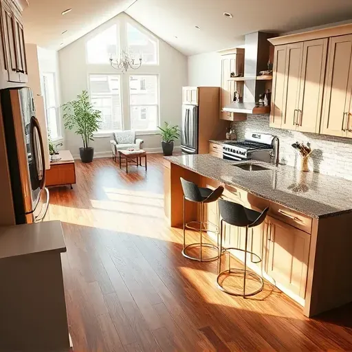 Modern kitchen remodel in Grandy, NC, with sleek cabinetry, granite countertops, stainless steel appliances, and bright decor.