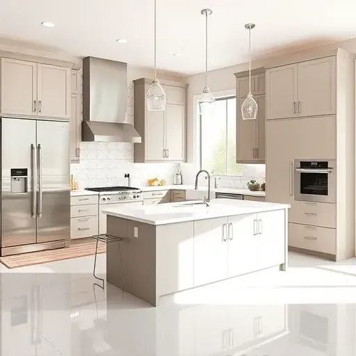 Recently remodeled kitchen in Jacksonville NC with sleek cabinetry, stainless steel appliances, marble island, and natural light.