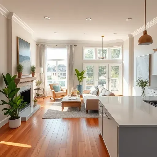 Home remodel in Sneads Ferry NC featuring a modern living space with hardwood floors, a fireplace, and vibrant decor.