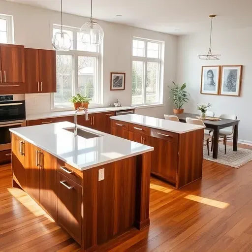 Renovated kitchen in Jacksonville NC with quartz countertops, dark wood cabinetry, stainless steel appliances, and natural light.