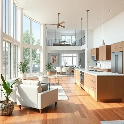 Beautiful remodeled Jacksonville NC interior with modern design, hardwood floors, neutral furniture, stylish kitchen, and bright open-concept space