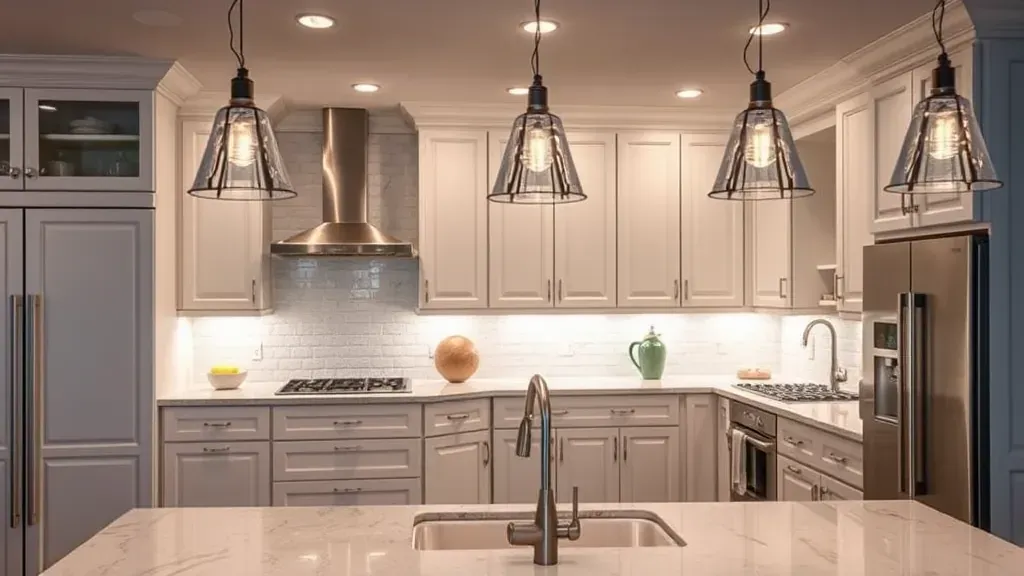 Kitchen Lighting Installation projects in Jacksonville NC showcasing modern designs and elegant fixtures.