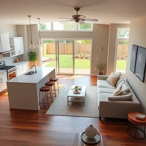 Modern home remodel in Burgaw NC features open floor plan, sleek kitchen, cozy living area, and landscaped backyard.