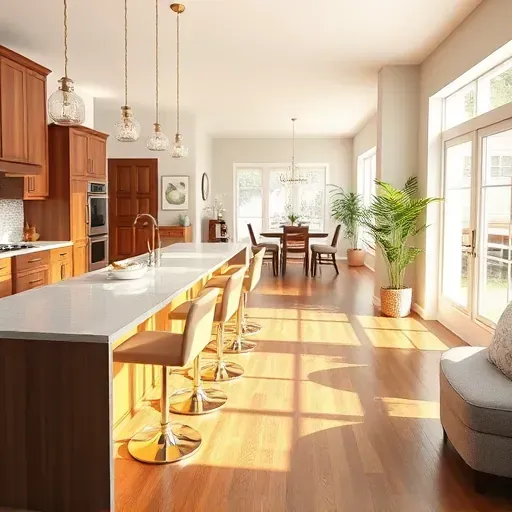 Modern kitchen remodel in Bridgeton NC featuring granite countertops, custom cabinetry, and natural light accents.