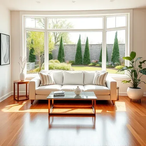 Home remodeling in Newport, NC with a stylish living room featuring natural light, chic decor, and a beautiful garden view.