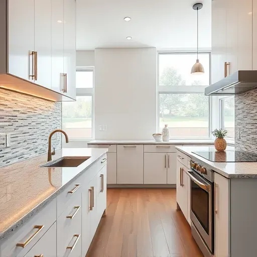 Newly renovated Jacksonville NC kitchen featuring modern cabinetry, granite countertops, and stylish appliances in a bright space.