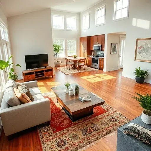 Beautifully remodeled living room in Southport, NC featuring a plush sofa, reclaimed wood furniture, and natural light.
