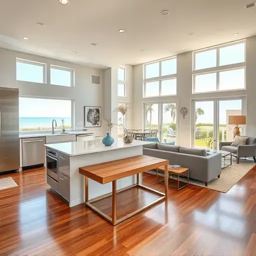 Completed home remodel in Kure Beach NC featuring modern open-concept living, elegant kitchen, and serene beach views.