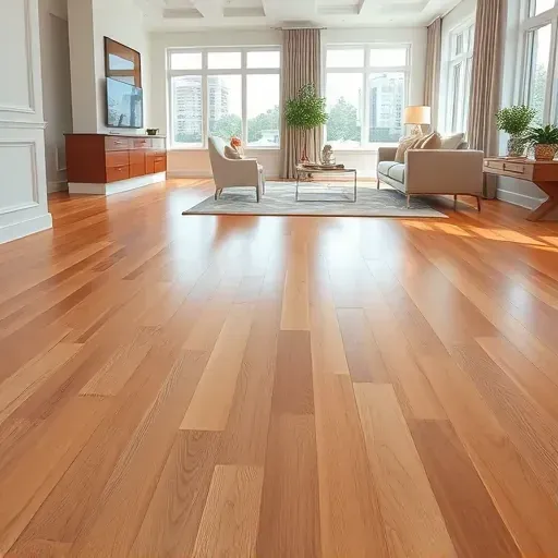 Newly installed rich hardwood flooring in a stylish Jacksonville home with natural grains, glossy finish, and elegant decor