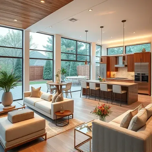 Modern open-concept living space in Burgaw, NC with contemporary decor, ambient lighting, and natural light features.
