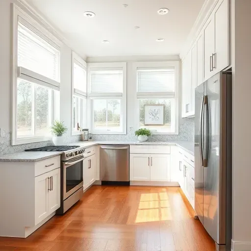 Modern kitchen remodel in Morehead City NC with stainless steel appliances granite countertops and coastal decor.