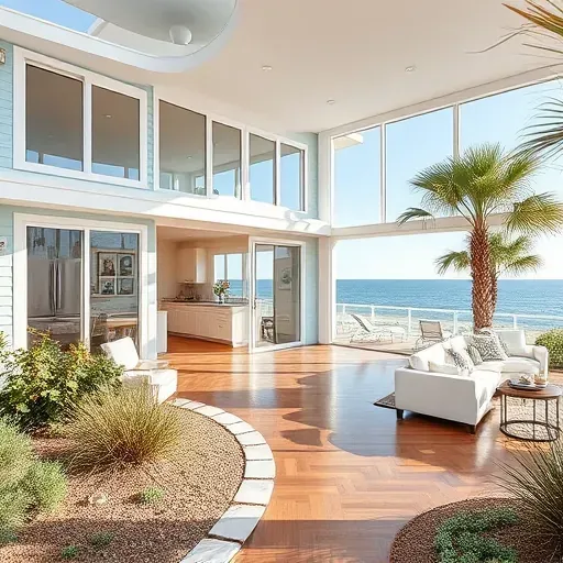 Completed home remodeling project in Emerald Isle NC with modern coastal design featuring indoor outdoor harmony.