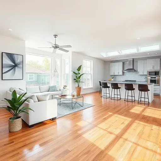 Inviting living room in Newport NC with modern furnishings, open concept design, and elegant hardwood floors.