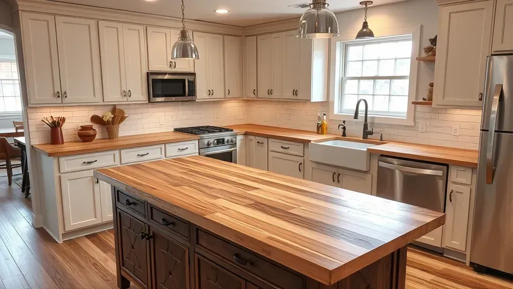 Butcher block countertop installation project in a modern kitchen in Jacksonville, NC