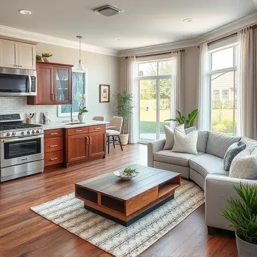Stunning open-concept kitchen and living space in Shallotte NC featuring elegant design, luxury finishes, and natural light.