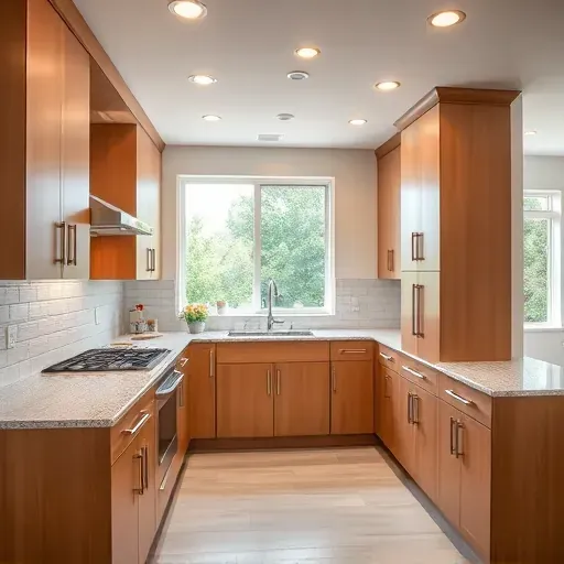Completed modern kitchen with maple cabinets, granite countertops, white subway tile backsplash in Jacksonville NC