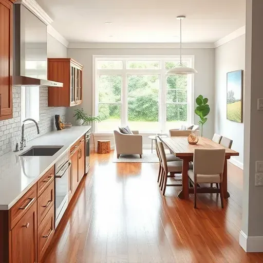 Renovated kitchen in Moyock NC with stainless steel appliances quartz countertops and custom cabinetry under natural light.