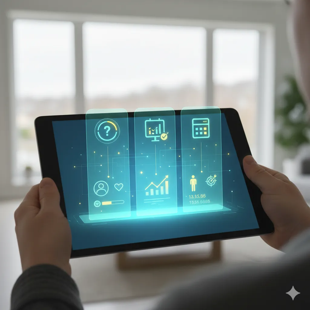 A graphic illustrating different types of interactive content (quizzes, polls, calculators) providing personalized results to patients, highlighting personalized healthcare experiences.