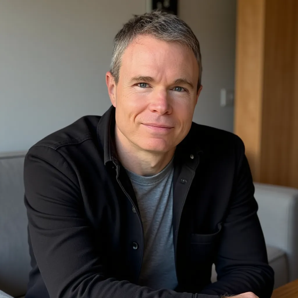 Dr. Todd sitting on gray office couch