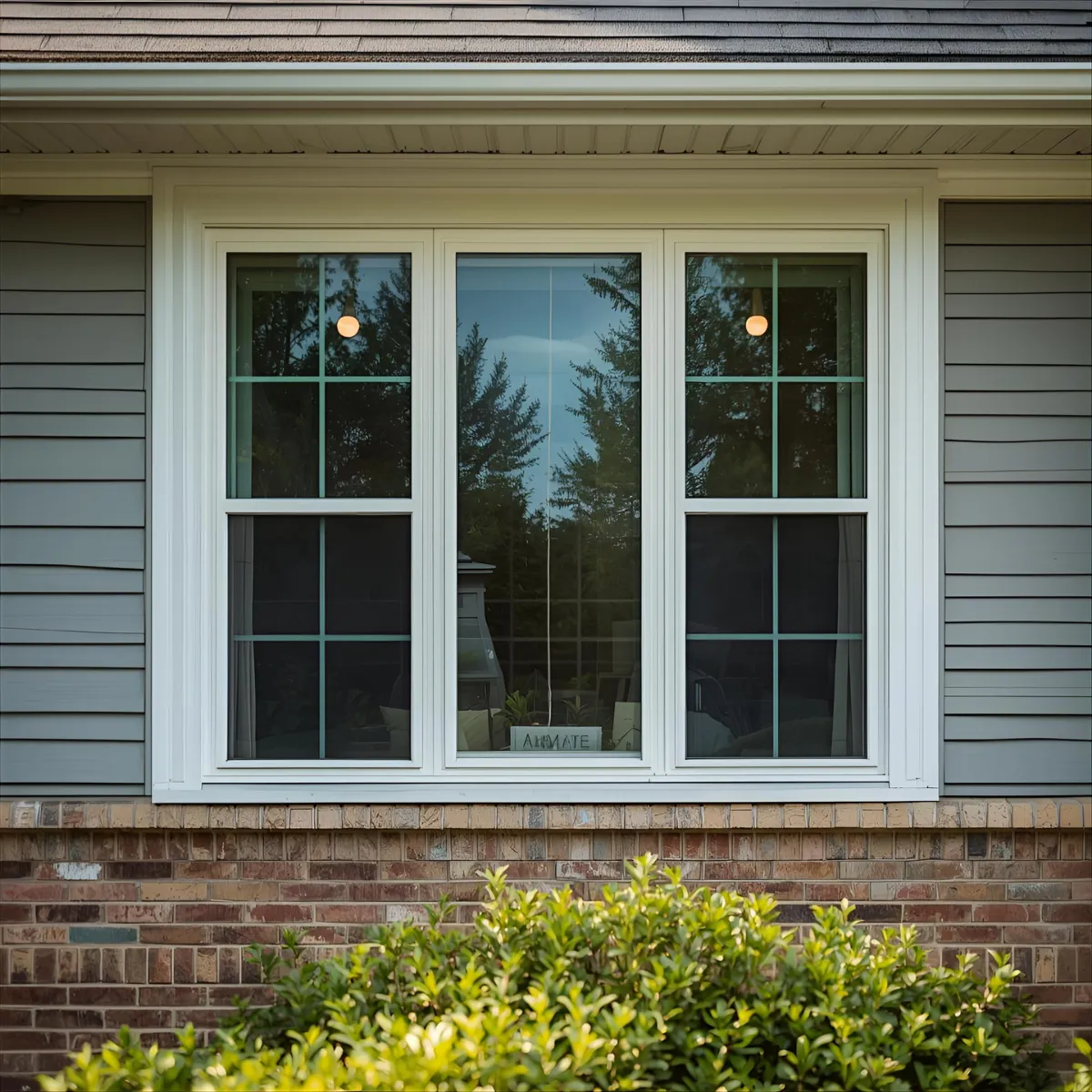 Freshly cleaned residential window with white trim and brick siding maintained by Bars Property Services in Halifax.