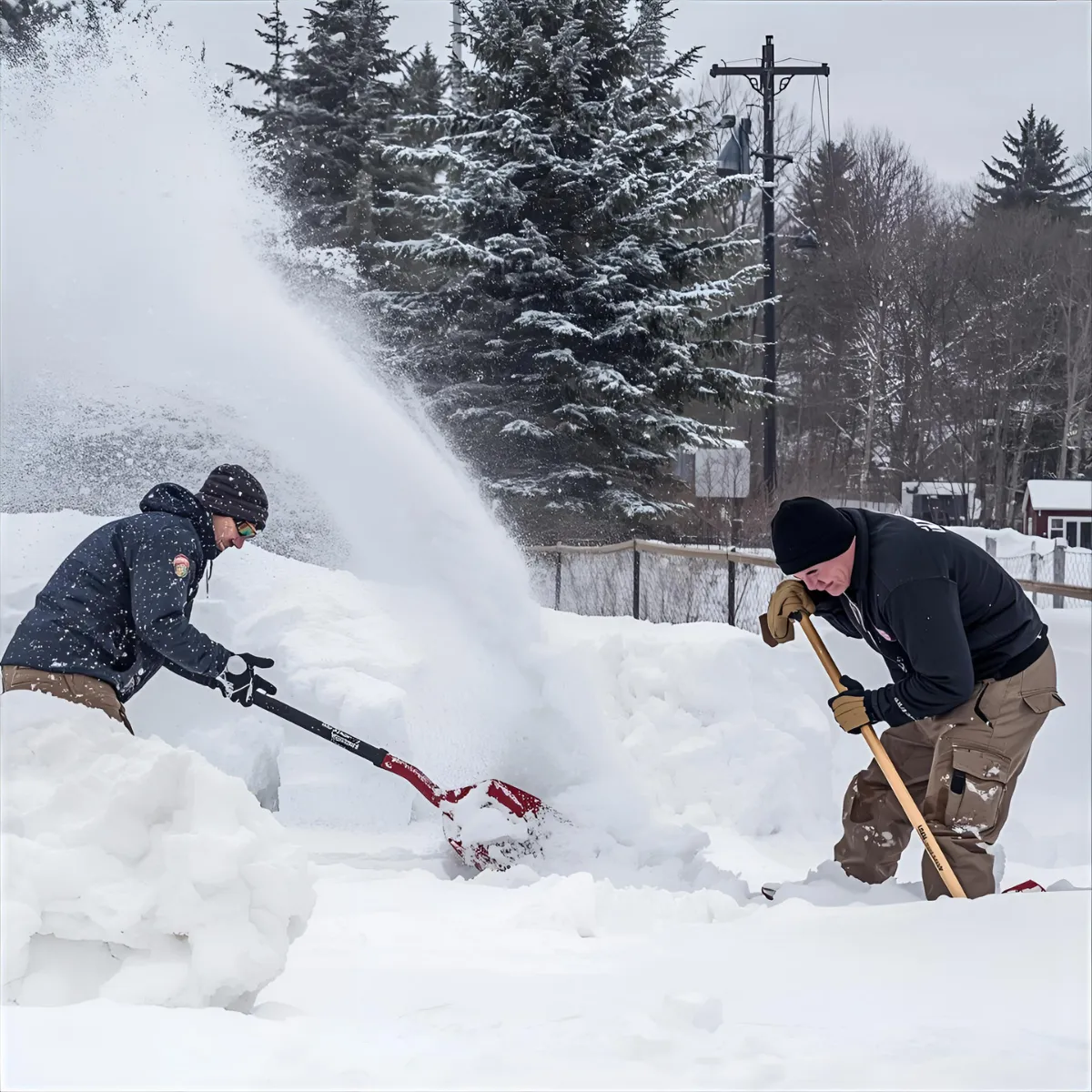 Bars Property Services team clearing snow from a residential property in Halifax during winter.