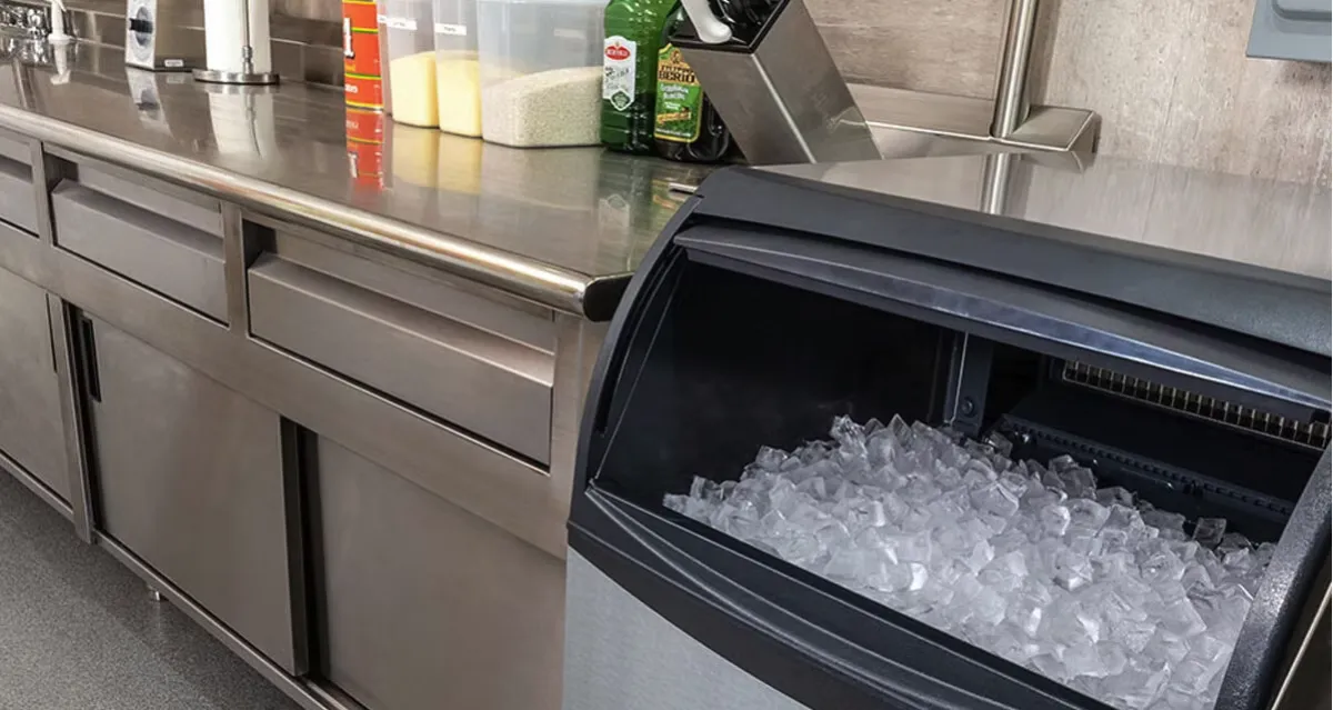 Commercial ice machine in a restaurant